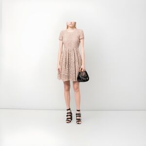 Burberry Lace Fit and Flare Dress Size 10  Pleated Skirt Pockets Short Sleeve